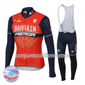Conjunto Maillot + Culotte largo con tirantes Invierno Termico 2017 Bahrain-Merida N001